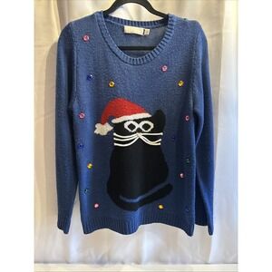 Carolvn Taylor Christmas Sweater Kitty Cat Sz Large Holiday Cute‎ Jems